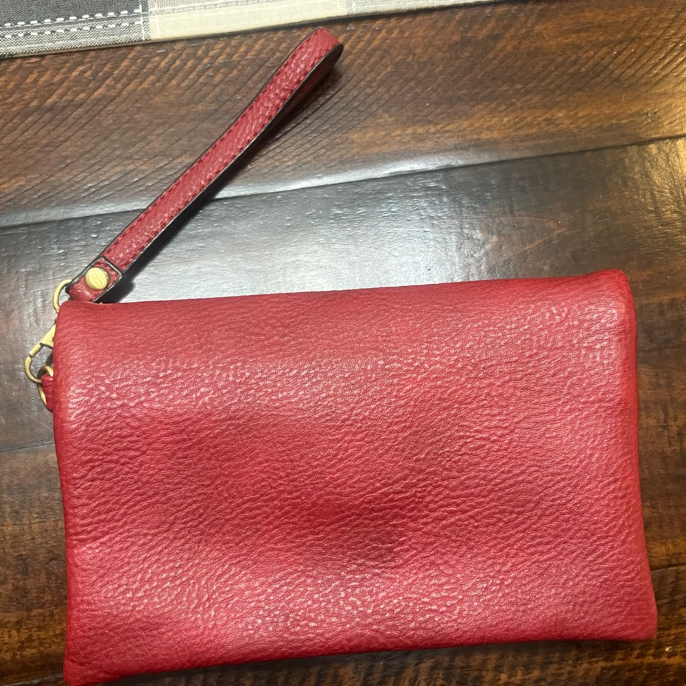 JOY Red Leather Wristlet Clutch